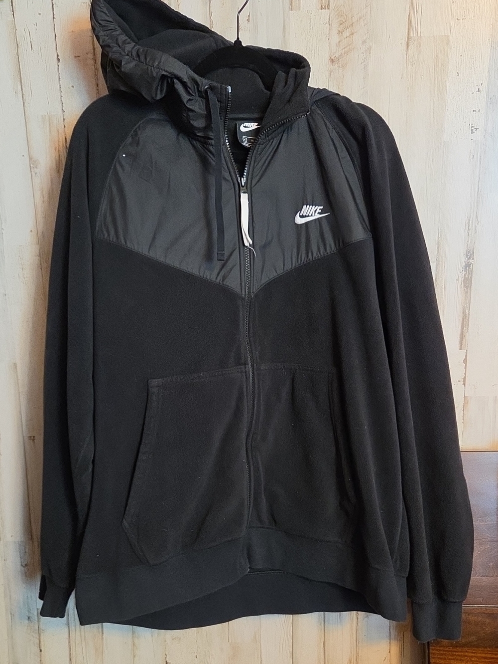 Nike Black Hooded Midweight Jacket with Mixed Panels